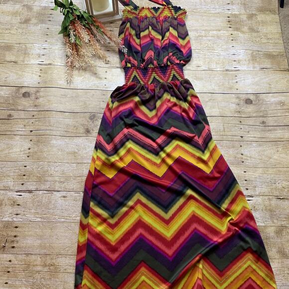 Sunny Taylor Strappy Maxi Dress sundress Bold Print Womens Small - Picture 2 of 6